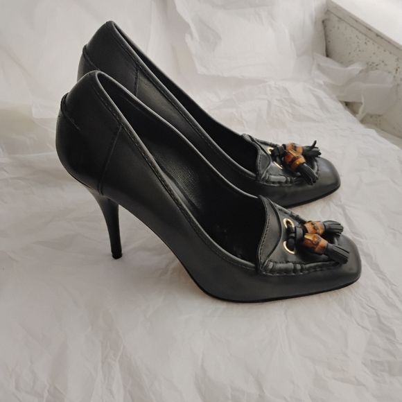 Gucci High Heel Loafers - Size 8b - Black - Leather - Picture 12 of 16